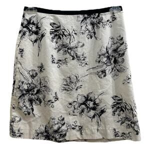 Eddie Bauer French Toile Floral Black & White Cotton Skirt 6 Small